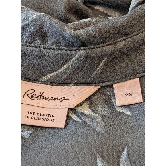 Reitmans Womens Button Up Shirt Plus 2X Green Dark Floral Roll Tab Long Sleeve - Picture 6 of 6